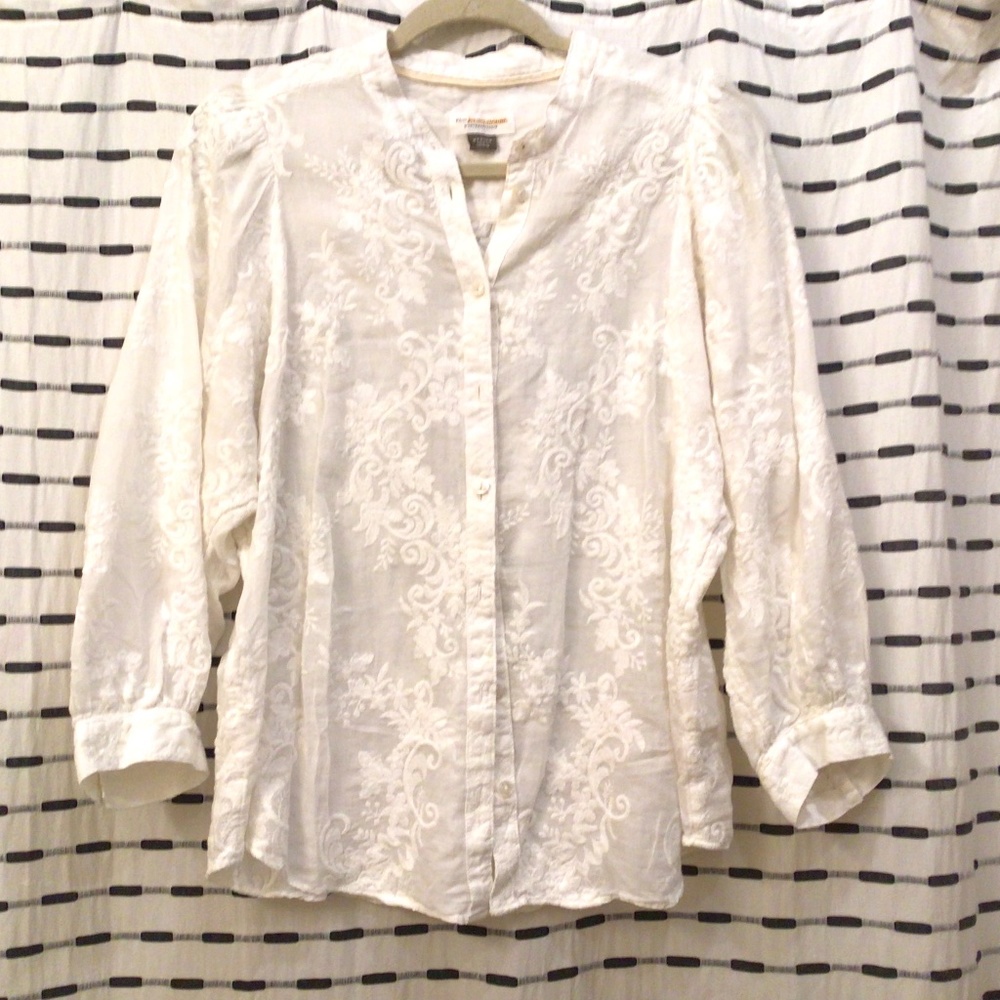 Beautiful White Cotton Embroidered Puffy-Long Sleeve Blouse